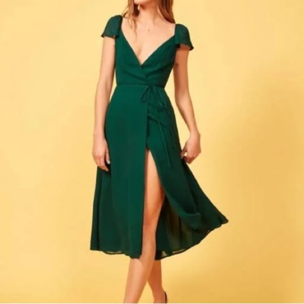 REFORMATION Piper Green Wrap Dress